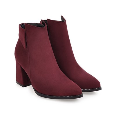 17新款跨境貨源粗跟腳踝靴女絨面尖頭短靴子大碼 派尼美特短靴型號【價(jià)格 圖片 品牌 報(bào)價(jià)】-蘇寧易購派尼美特服飾鞋帽專營店